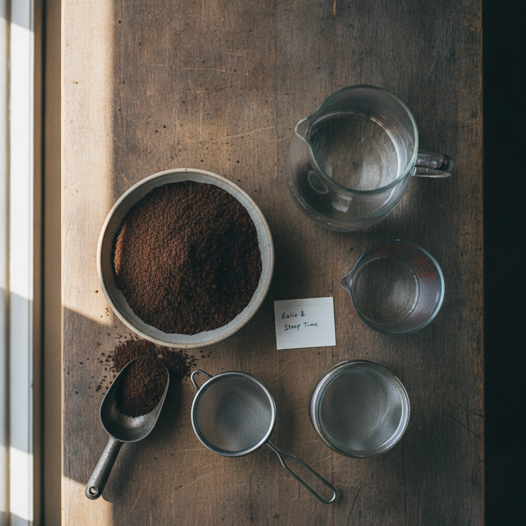 Ingredients for How to Make Cold Brew Coffee (Ratio, Steep Time, No Fancy Gear)