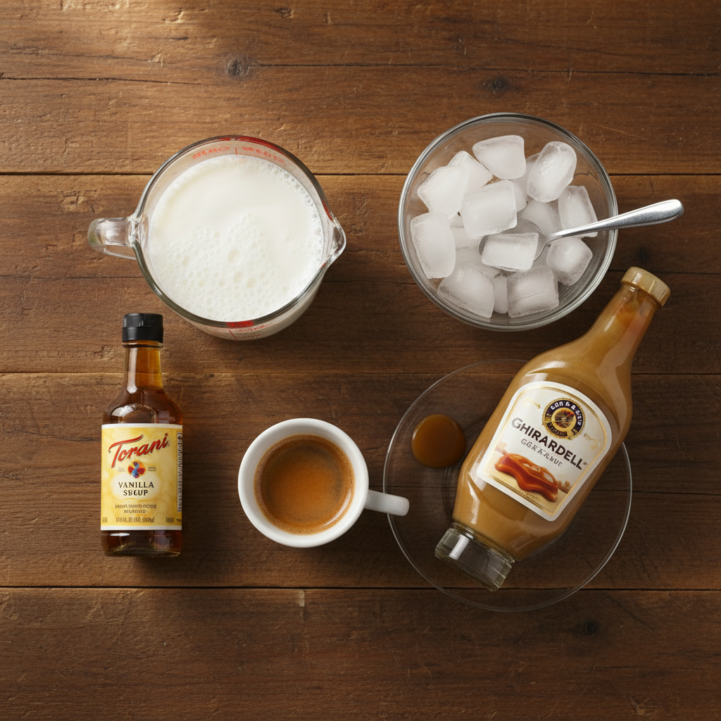 Ingredients for Iced Caramel Macchiato Recipe (Starbucks Copycat)