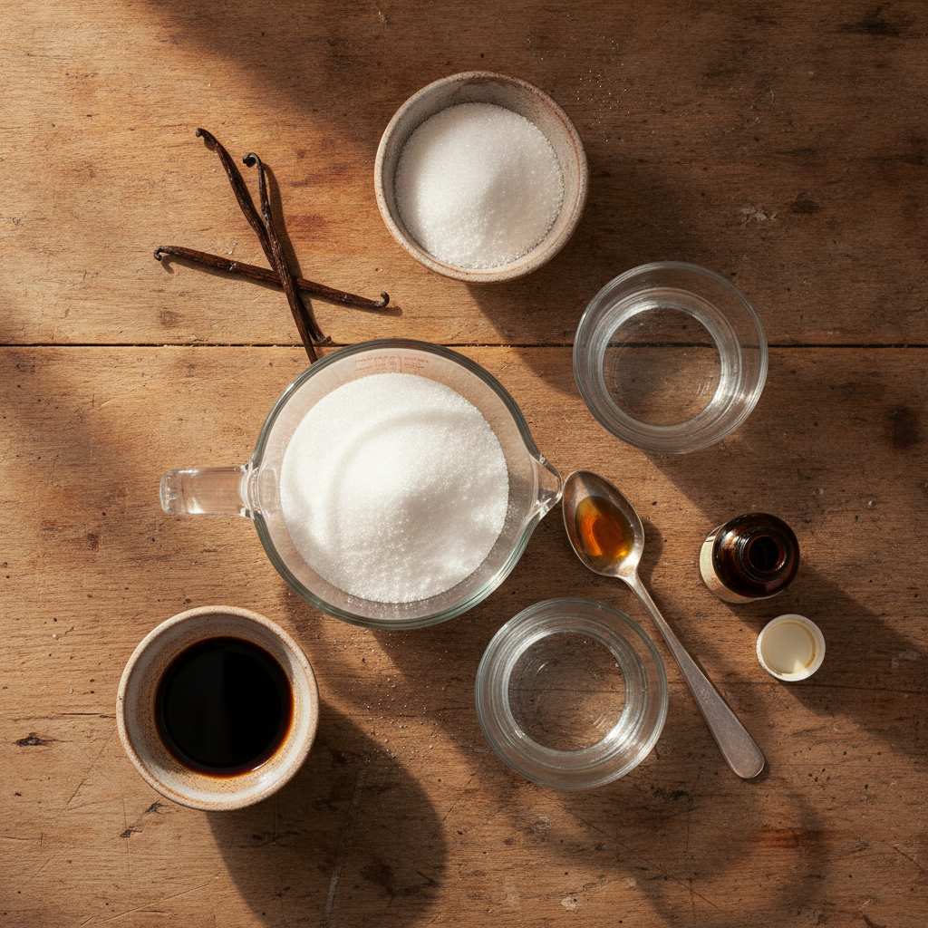 Ingredients for Homemade Vanilla Syrup for Coffee (5 Minutes, 3 Ingredients)